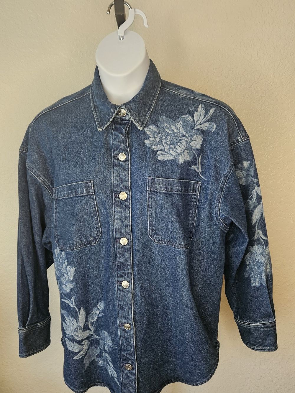 Denim Floral-Print Button-Up Shacket - Picture 2 of 5
